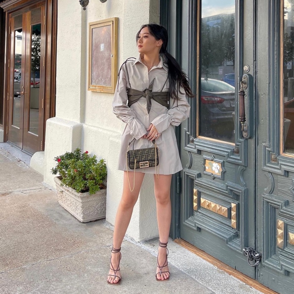 Manière de Voir Bralette Shirt Dress w/ Chain Cuff